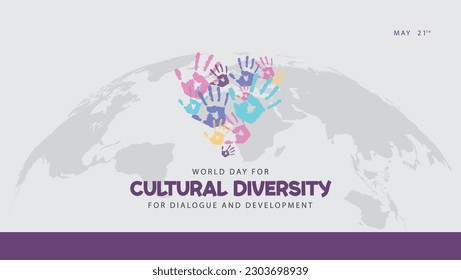 World day for cultural diversity for dialogue and development. Celebrated every year on 21 May. Suitable for banners, templates, greeting cards, social media etc