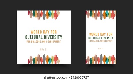 World day for cultural diversity for dialogue and development template design. Hand up silhouette illustration with different colors