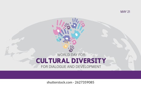 Dia Mundial da Diversidade Cultural para o Diálogo e o Desenvolvimento. Celebrado todos os anos em 21 de maio. Adequado para banners, modelos, cartões de saudação, mídia social etc