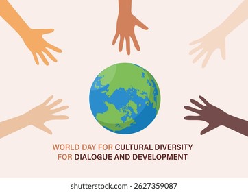 Dia Mundial da Diversidade Cultural para o Diálogo e o Desenvolvimento. Celebrado todos os anos em 21 de maio. Adequado para banners, modelos, cartões de saudação, mídia social etc