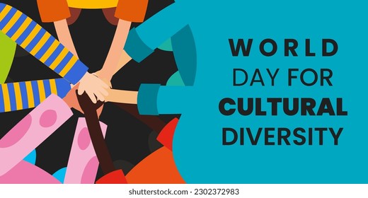 Día Mundial de la Diversidad Cultural grabado con manos de personas de diferente color de piel