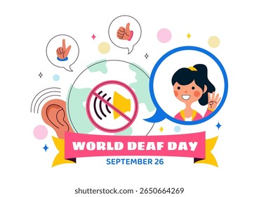 World Day of the Deaf Vector Illustration on September 26 to Raise Awareness About Hearing Loss Prevention and Ear Treatment in a Flat Background