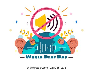 World Day of the Deaf Vector Illustration on September 26 to Raise Awareness About Hearing Loss Prevention and Ear Treatment in a Flat Background