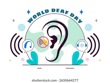 World Day of the Deaf Vector Illustration on September 26 to Raise Awareness About Hearing Loss Prevention and Ear Treatment in a Flat Background