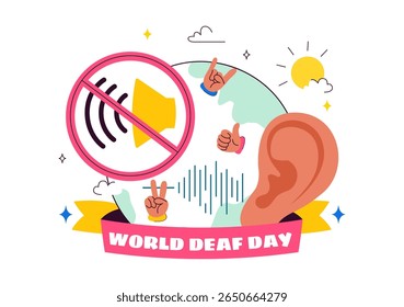 World Day of the Deaf Vector Illustration on September 26 to Raise Awareness About Hearing Loss Prevention and Ear Treatment in a Flat Background