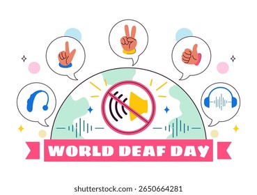 World Day of the Deaf Vector Illustration on September 26 to Raise Awareness About Hearing Loss Prevention and Ear Treatment in a Flat Background