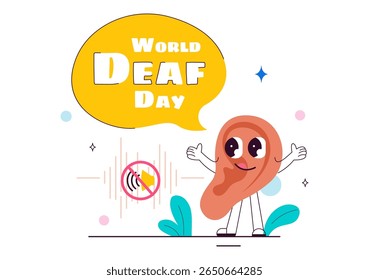 World Day of the Deaf Vector Illustration on September 26 to Raise Awareness About Hearing Loss Prevention and Ear Treatment in a Flat Background
