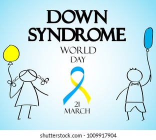 World Day of Down Syndrome. Doodles for children with colored balloons. Healthcare concept.