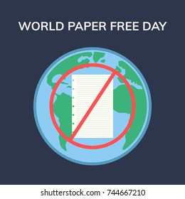 World Day Free Paper. Not use paper. Concept card. Flat vector illustration
