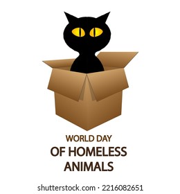 World day of homeless animals cat in a box, vector art illustration.