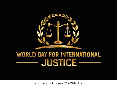 World Day for International Justice, 3d justice hammer and scales vector illustration