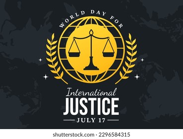 World Day for International Justice Vector Illustration with Earth, Scales or Judge Gavel in Flat Cartoon Hand Drawn to Landing Page Templates