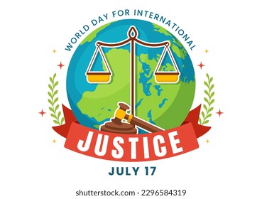 World Day for International Justice Vector Illustration with Earth, Scales or Judge Gavel in Flat Cartoon Hand Drawn to Landing Page Templates