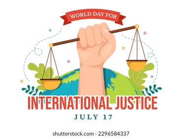 World Day for International Justice Vector Illustration with Earth, Scales or Judge Gavel in Flat Cartoon Hand Drawn to Landing Page Templates