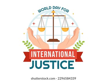 World Day for International Justice Vector Illustration with Earth, Scales or Judge Gavel in Flat Cartoon Hand Drawn to Landing Page Templates