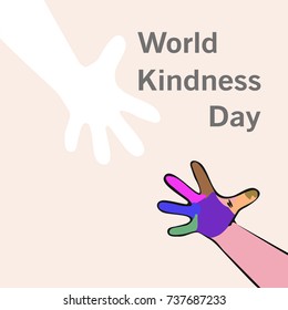 World Day of Kindness. hands stretched towards each other.