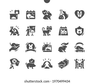 World Day for Laboratory Animals 24 April. Rabbits protection. Calendar. Twenty fourth of april. Actions and protests. Speech in defense of animals. Vector Solid Icons. Simple Pictogram
