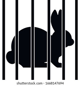 Día Mundial de los Animales de Laboratorio. Conejo en la jaula. Ilustración de material vectorial.