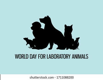 World Day for Laboratory Animals vector. Laboratory animals black silhouette vector. Group of experimental animals vector. Experimental animal icon. Stop animal testing icon. Important day