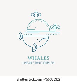 The world day of protection of whales - line style illustration with sample text. Save the giants - vector card template. Minimalistic outlined design.