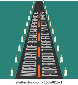 World Day of Remembrance for Road Traffic Victims with road and lit candle on the side