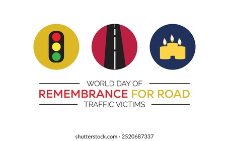 El Día Mundial en Recuerdo de las Víctimas de Accidentes de Tráfico se celebra cada año en noviembre. Concepto de conciencia de Transporte. fondo, cartel, diseño de Ilustración vectorial de Plantilla de Anuncio.