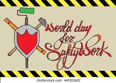 World day of safe work. Hand drawn vector stock illustration.