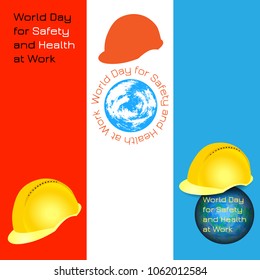 World Day for Safety and Health at Work. 28 April. Bookmarks for event participants. Celebration concept. Earth and protective helmet. Text event name