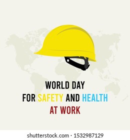 World Day For Safety And Health At Work With Helmet Worker Vector Cartoon