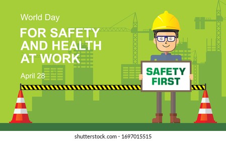 World Day for Safety and Health at Work, April 28. Vector banner design.