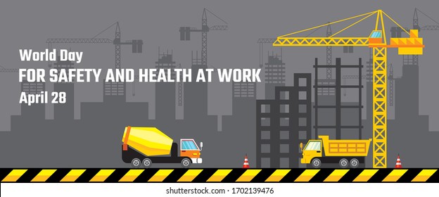 World Day for Safety and Health at Work, April 28. Vector banner illustration design. Construction.