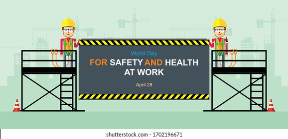 World Day for Safety and Health at Work, April 28. Sticker and banner vector design. Background illustration.