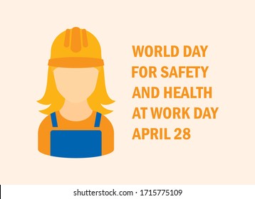 World Day For Safety And Health At Work Day Vector. Female Worker In A Protective Helmet Icon. Woman Builder In A Protective Clothing And Orange Helmet Vector. Builder Construction Worker Icon Vector