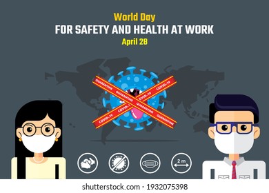 World day for safety and health at work banner design against global pandemic.