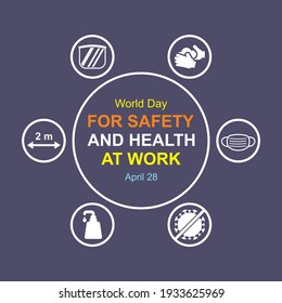 World day for safety and health at work banner design with health protocol to prevent global pandemic.