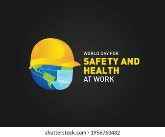 World Day for Safety and Health at Work concept.The planet Earth and the helmet symbol of safety and health at work place. Safety and Health at coronavirus pandemic time.