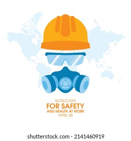 World Day For Safety And Health At Work Vector. Yellow Protective Helmet Icon Vector. Safety Work Helmet, Protective Eyeglasses And Respirator Mask Vector. April 28. Important Day