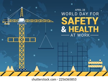 World Day Of Safety and Health at Work on April 28 Illustration with Mechanic Tool in Flat Cartoon Hand Drawn for Web Banner or Landing Page Template