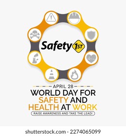 World day for safety and health at work observed each year on April 28th to promote the prevention of occupational accidents and diseases globally. Vector illustration.