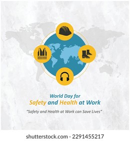 World Day for Safety and Health at Work, April 28, Real Estate, Construction Site Safety, Protection Workers Safety, Social Media Template Poster Design