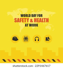 World Day for Safety and Health at Work, April 28, Real Estate, Construction Site Safety, Protection Icons Workers Safety, Social Media Template Poster Design