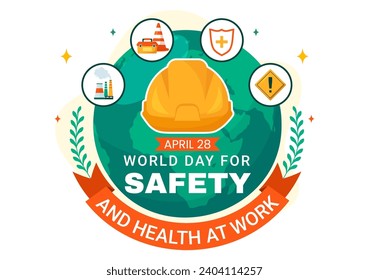 World Day for Safety and Health at Work Vector Illustration on April 28 with Mechanic Tool and Construction Helmet in Flat Cartoon Background