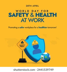 World Day for Safety and Health at Work. 28th April World day for safety and health at work celebration and awareness banner to promote workers, staff members health and safety. Workers rights.
