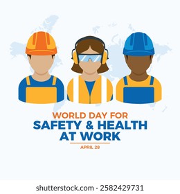 World Day for Safety and Health at Work poster vector illustration. Male and female worker icon set. Template for background, banner, card. 28 April every year. Important day