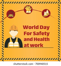 World Day Of Safety And Health At Work, 28 April. Construction Worker Wearing Helmet Conceptual Illustration Vector.
