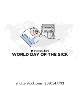World day of the sick for poster and banner with inscription and sad woman suffer from toothache. February 11, world sick awareness. Unhappy girl with a painful feeling. Flat vector illustration
