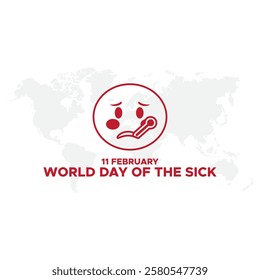 World day of the sick for poster and banner with inscription and sad woman suffer from toothache. February 11, world sick awareness. Unhappy girl with a painful feeling. Flat vector illustration