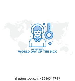 World day of the sick for poster and banner with inscription and sad woman suffer from toothache. February 11, world sick awareness. Unhappy girl with a painful feeling. Flat vector illustration