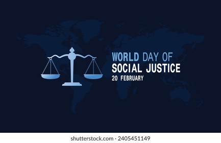 World Day of Social Justice 20 February poster concept .Vector illustration template design with world map and scales of justice