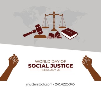 World  Day of Social Justice. 20 February. Holiday concept. Template for background with banner, poster and card. Vector illustration.